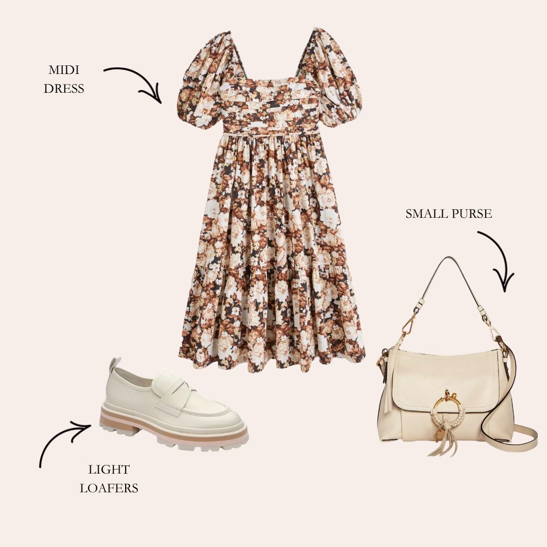 Midi dress and neutral loafer Midi dress and neutral loafer