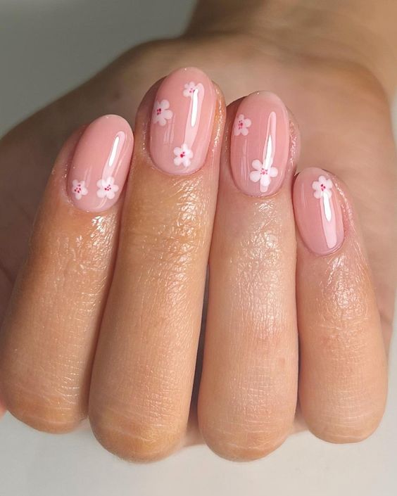 neutral floral nail ideas