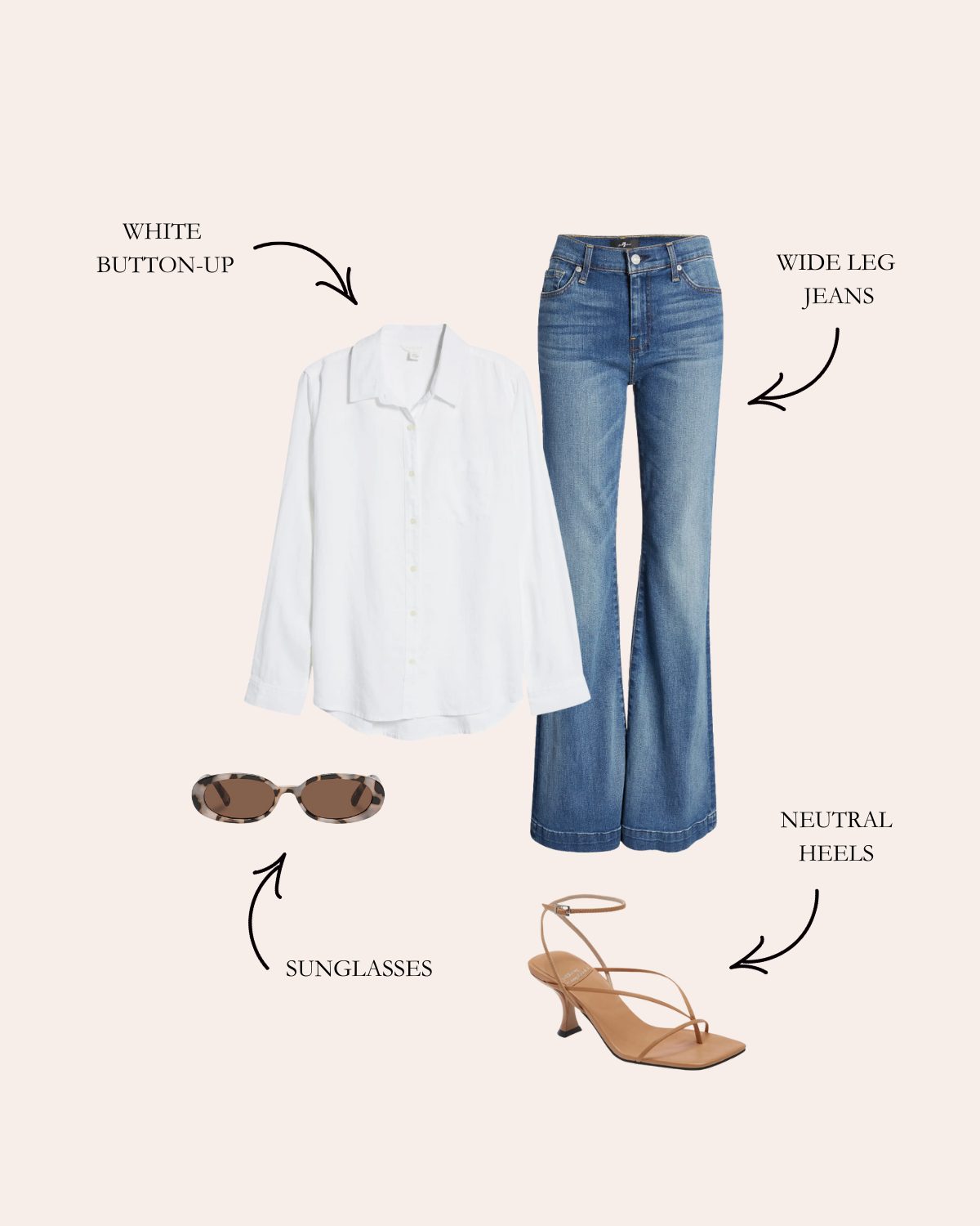 wide leg jeans with white button-up shirt wide leg jeans outfit with a white button-up shirt and heels