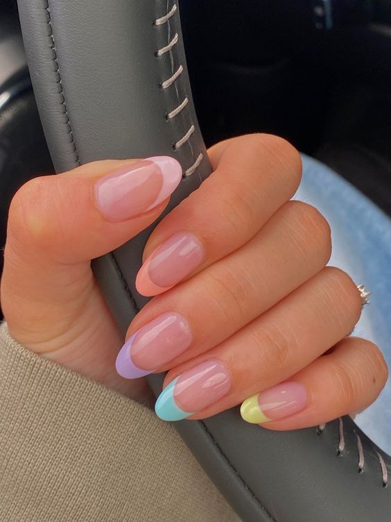 pastel colored tip manicure