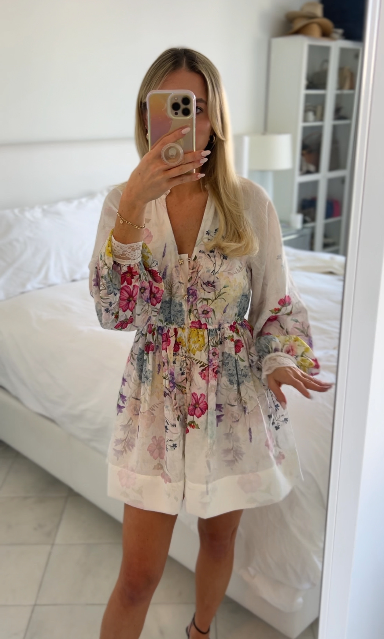 white Floral A-Line Mini Dress