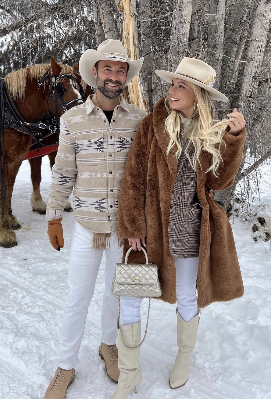 Fur Coat Cowboy Boots outfit Fur Coat + Blazer + Cowboy Boots + Hat outfit
