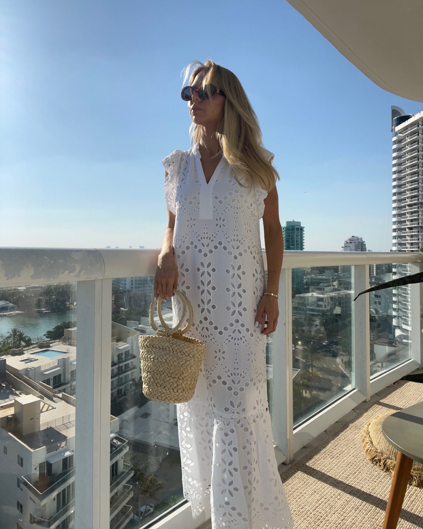 NYC spring and summer outfit - white eyelet dress