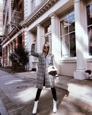 plaid coat outfit idea what to wear with black jeans