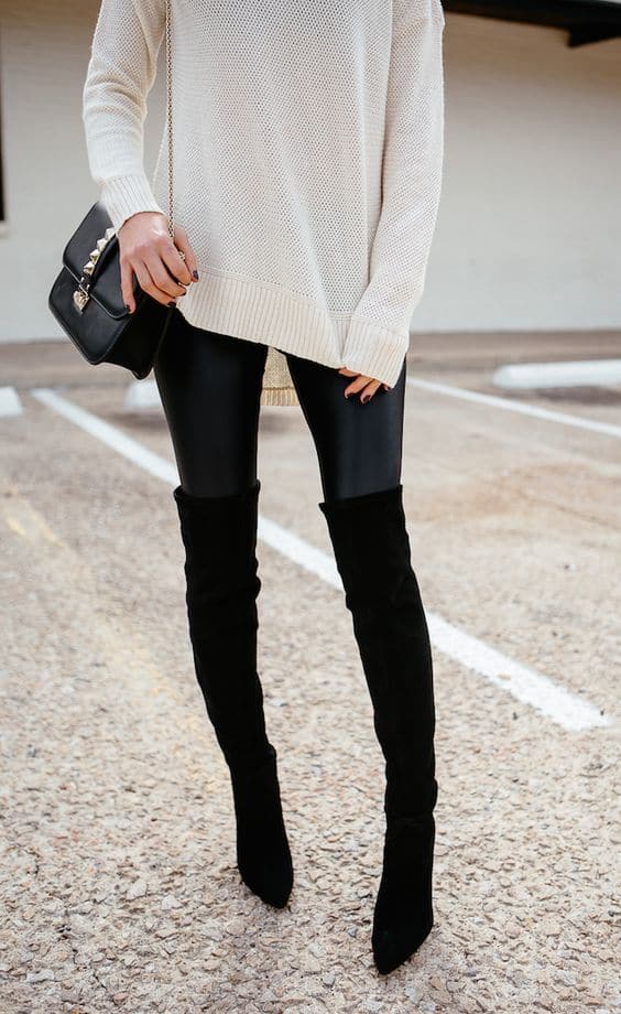 Leather leggings with knee high boots Leather leggings with knee high boots