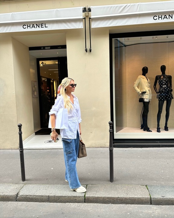 wide leg jeans in Paris Wide Leg Denim and a Button-Up outfit in Paris