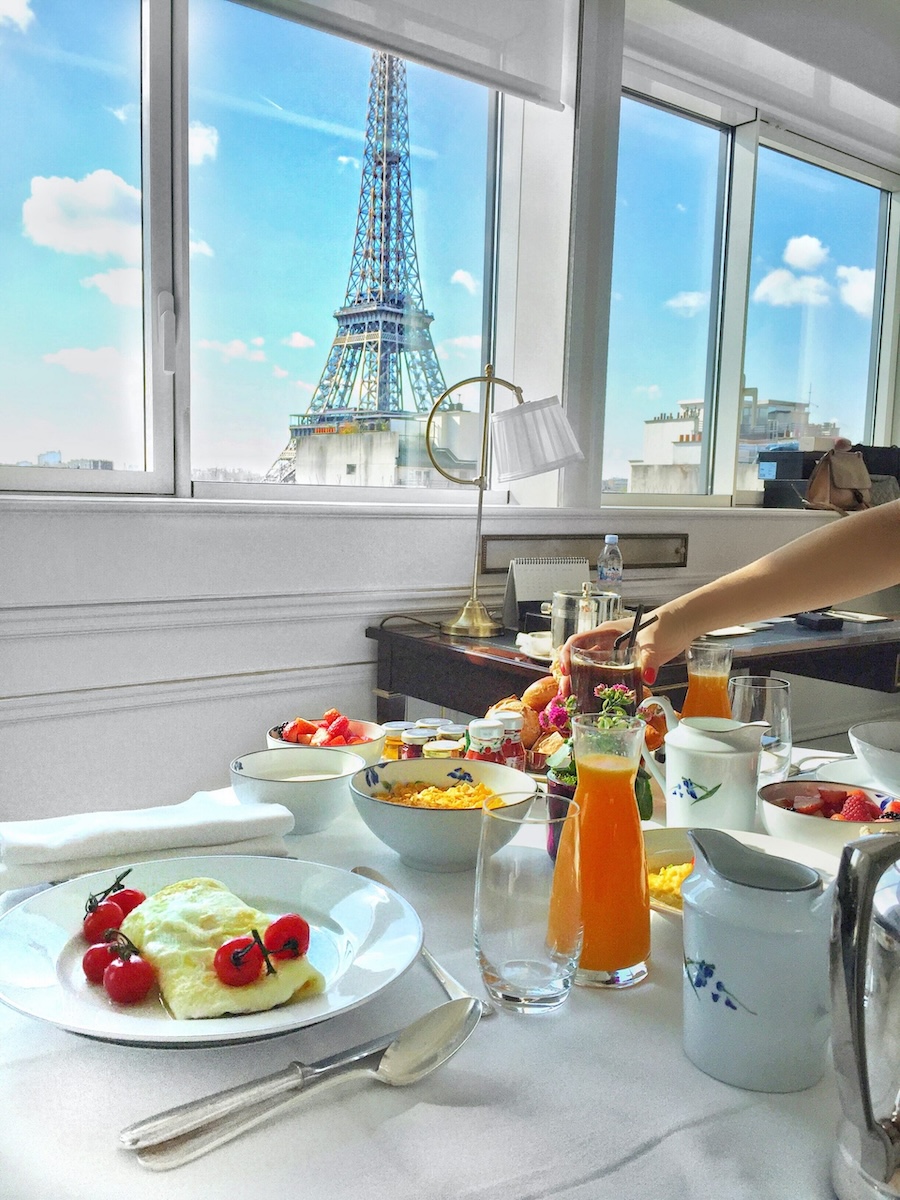 Paris breakfast with Eiffel Tower view