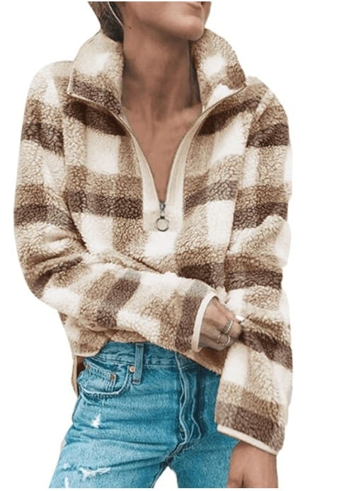 checkered fleece pullover