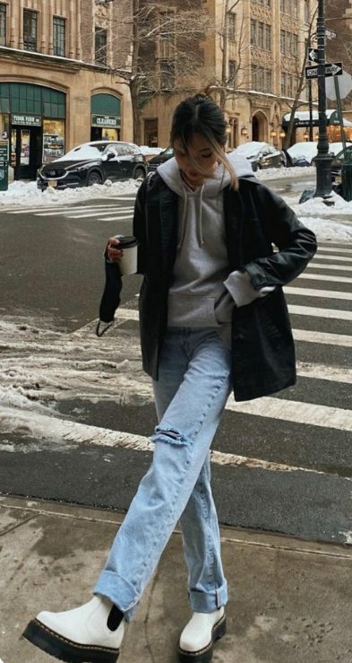 casual rainy day outfit rainy day outfit - jeans, hoodie, rain coat, and rain boots