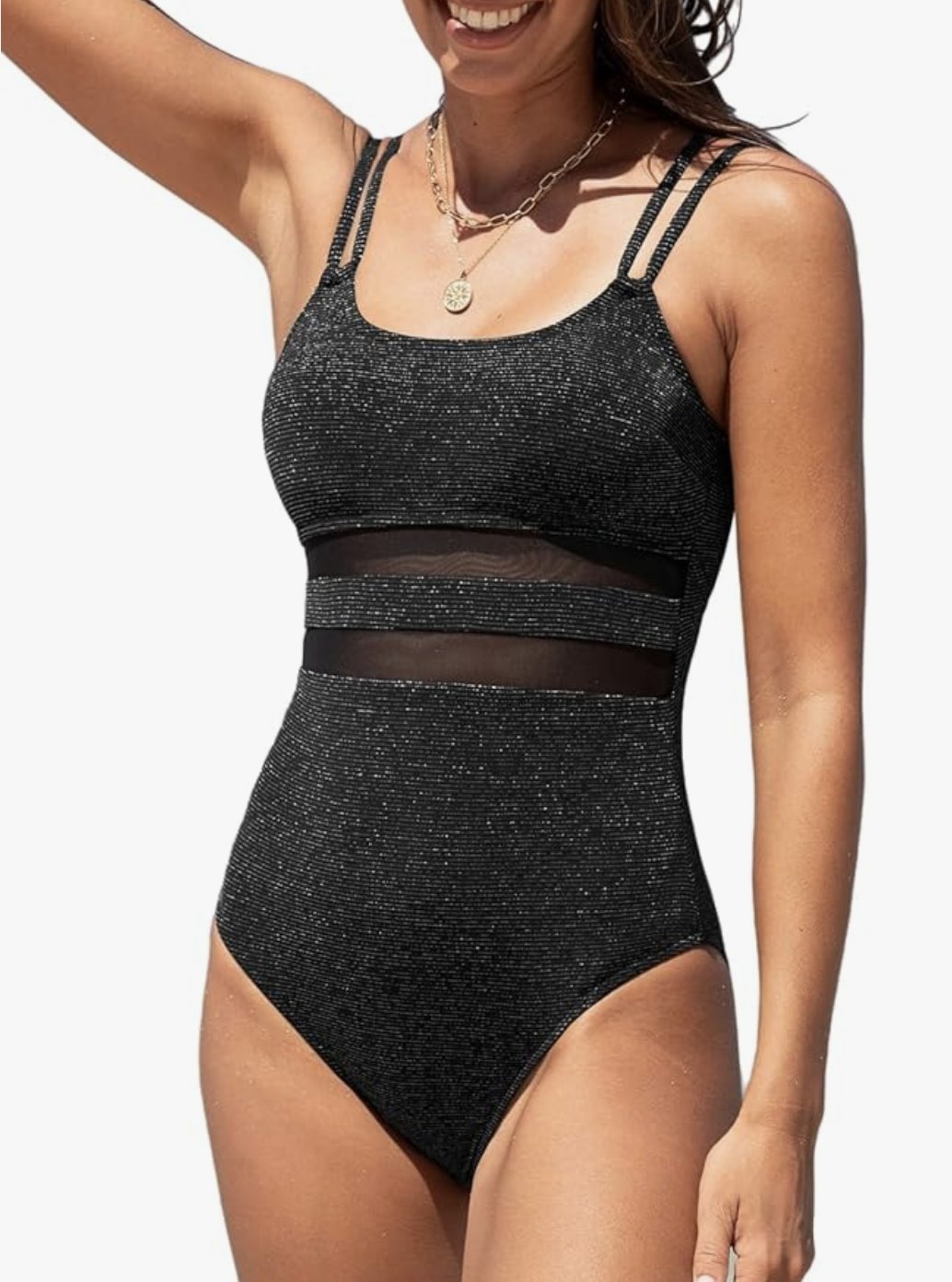CUPSHE Scoop Neck Sparkling Mesh Swimsuit CUPSHE Scoop Neck Sparkling Mesh Swimsuit