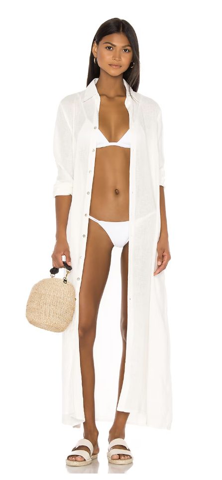 White Button Down Maxi Swimsuit Cover Up Shirt Dress | Best Dresses For Big Boobs