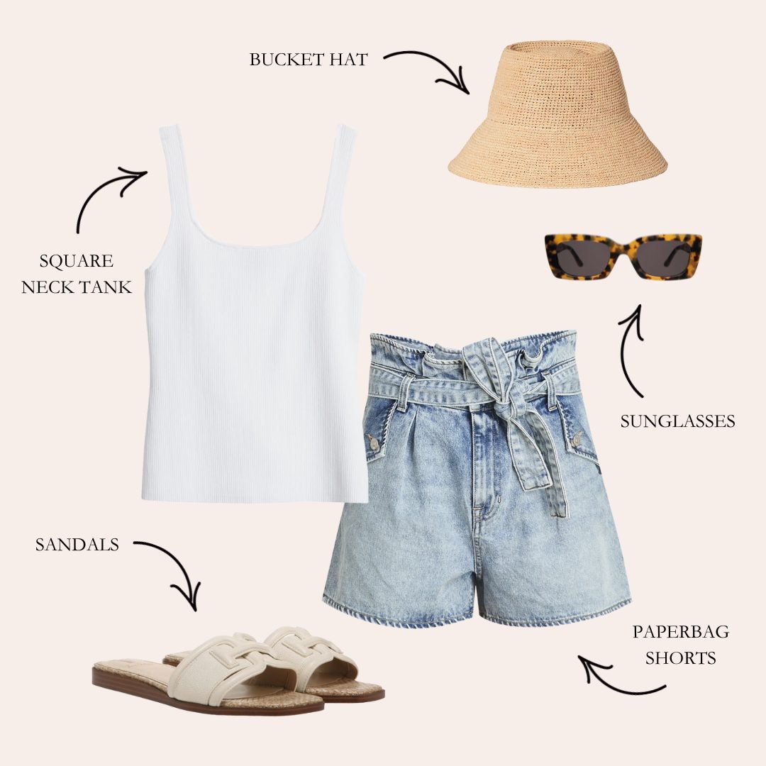 paperbag shorts and square neck tank
