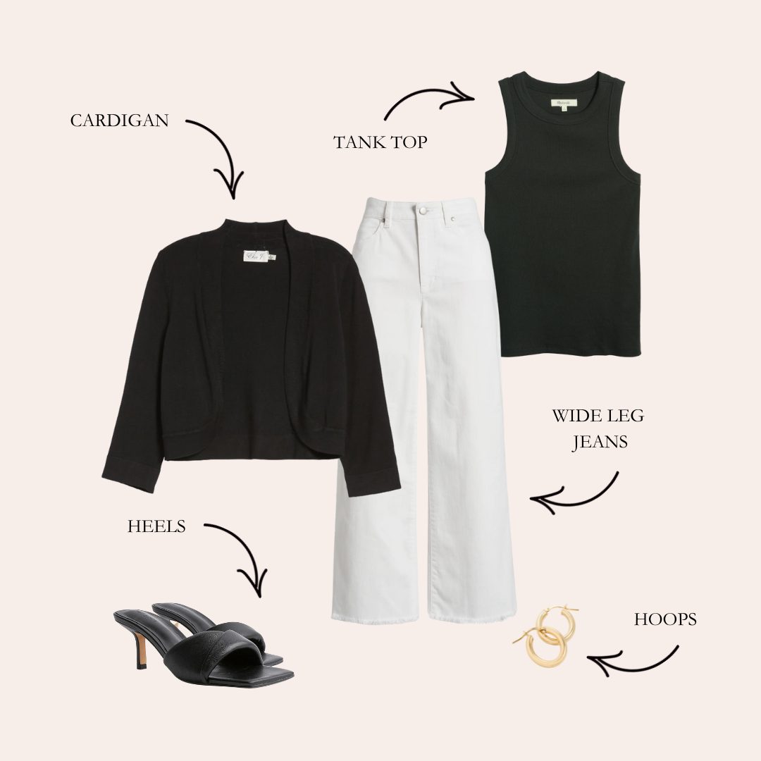 White Wide Leg Denim and black top outfit White Wide Leg Denim and black top outfit